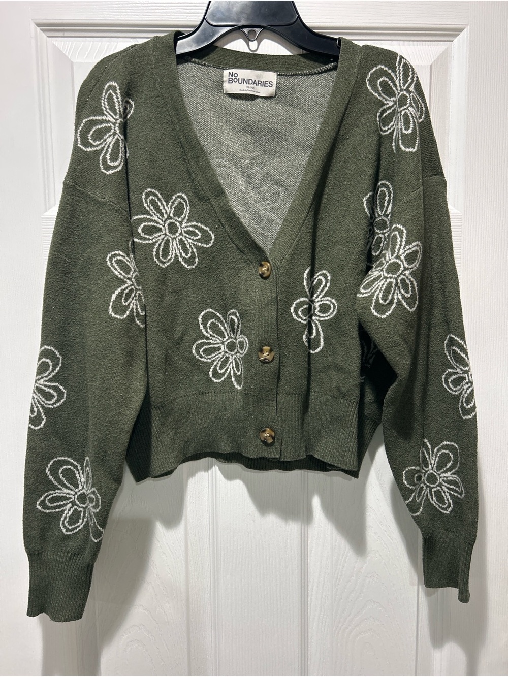 No Boundaries Olive Green Floral Button Cardigan